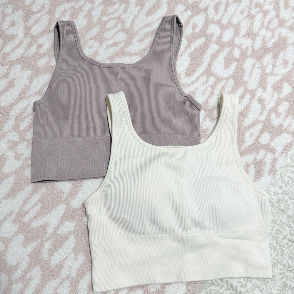 Elegant Ribbed Tank Top Duo - Cream and Taupe
